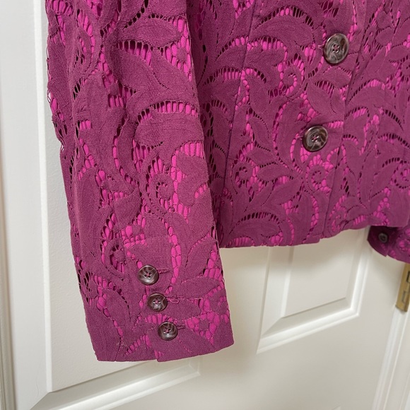 CAbi Frolic Blazer Jacket Lace Overlay Raspberry Size 6 - Picture 5 of 9